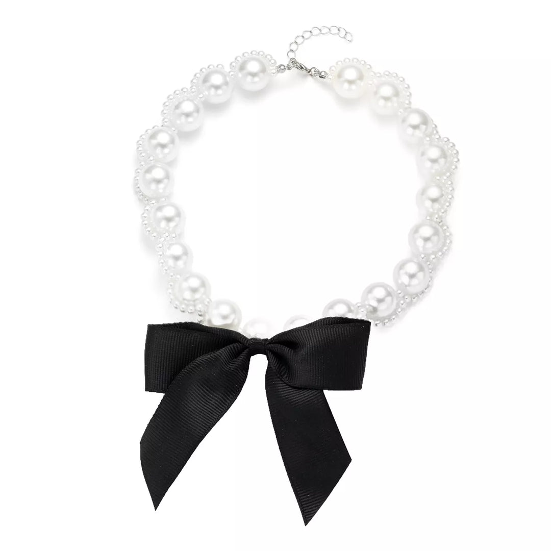 Pearl Choker Necklace with Bow Accent