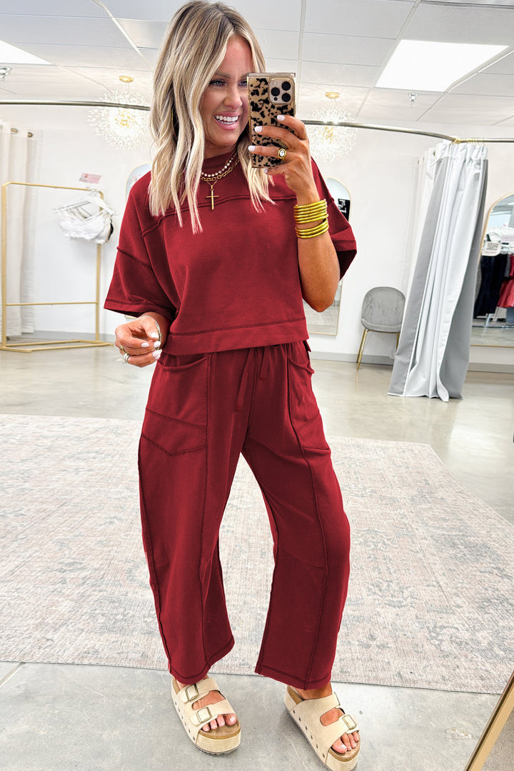 Racing Red Drop Shoulder Boxy Tee and Barrel Pants Set