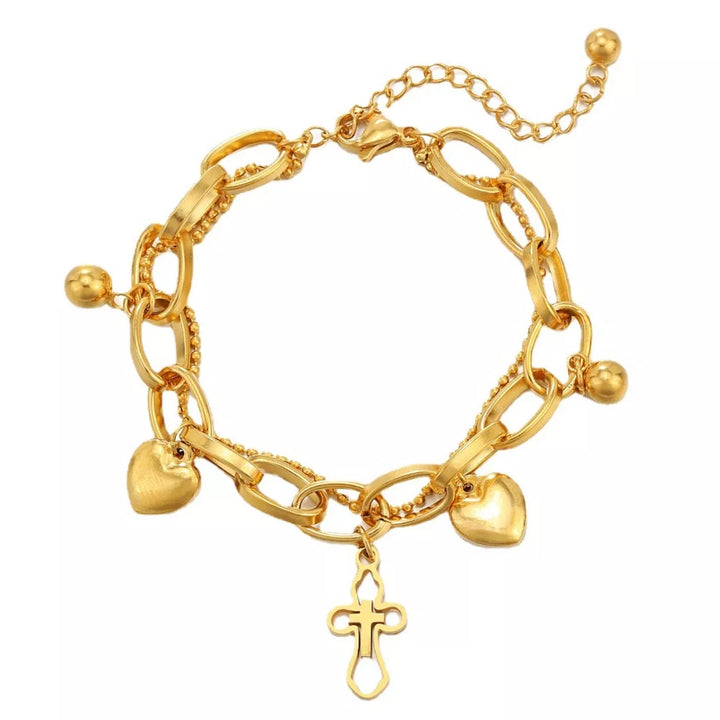 Cross and Heart Charm Bracelet