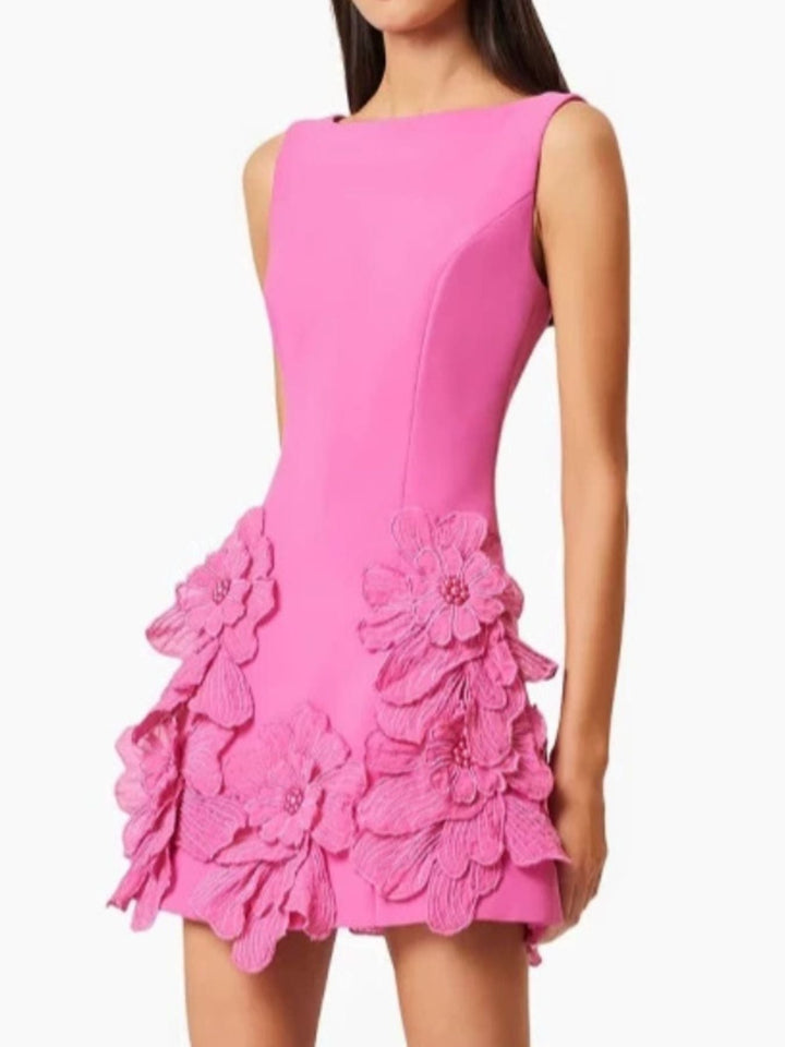 Flower Round Neck Sleeveless Dress