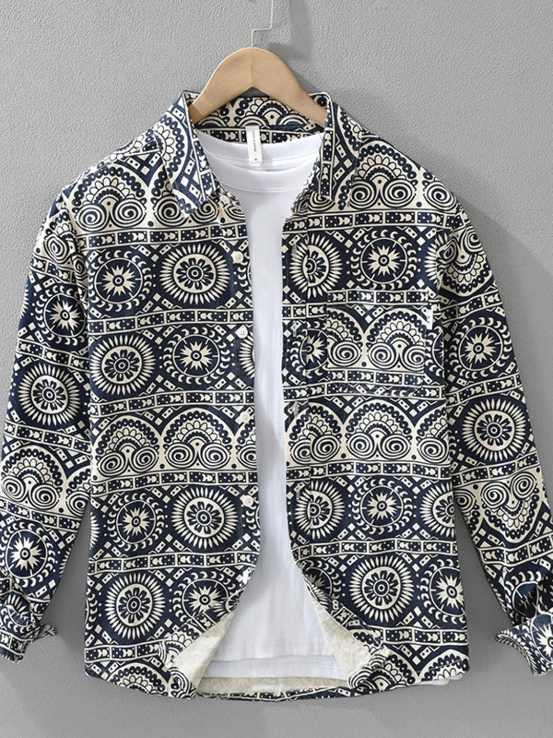 Men's Plus Size Printed Button Up Long Sleeve Shirt
