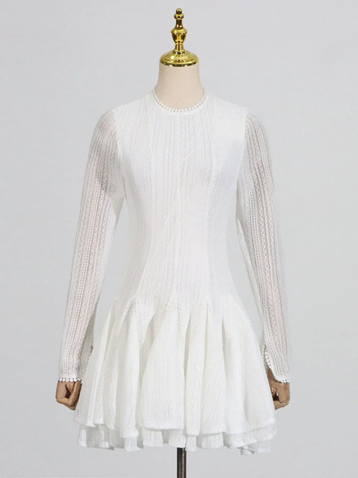 Layered Round Neck Long Sleeve Dress
