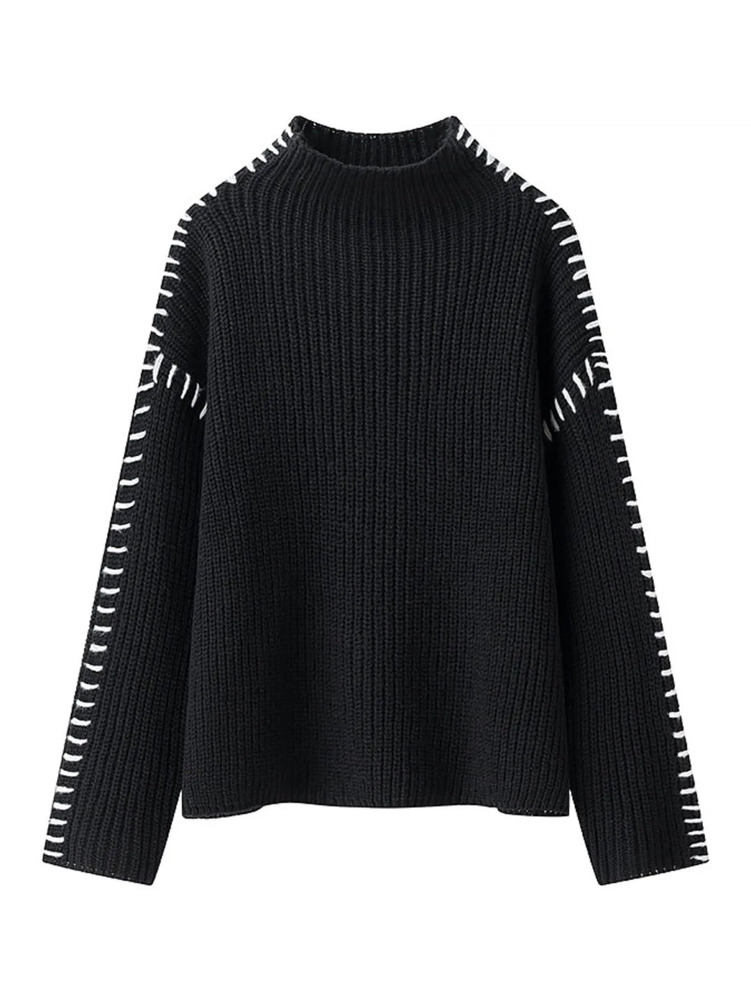 Contrast Mock Neck Long Sleeve Sweater