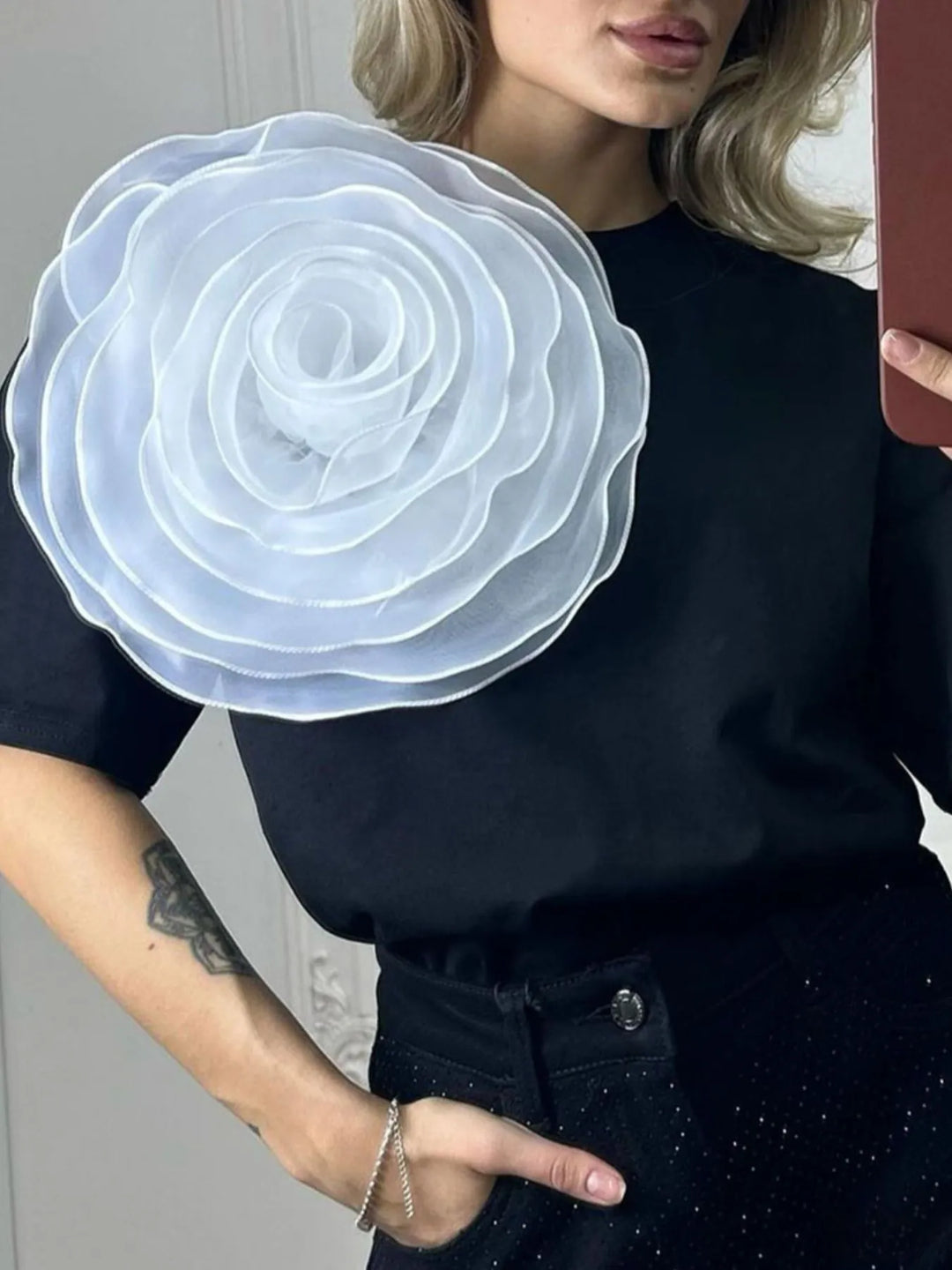 Flower Round Neck Short Sleeve T-Shirt