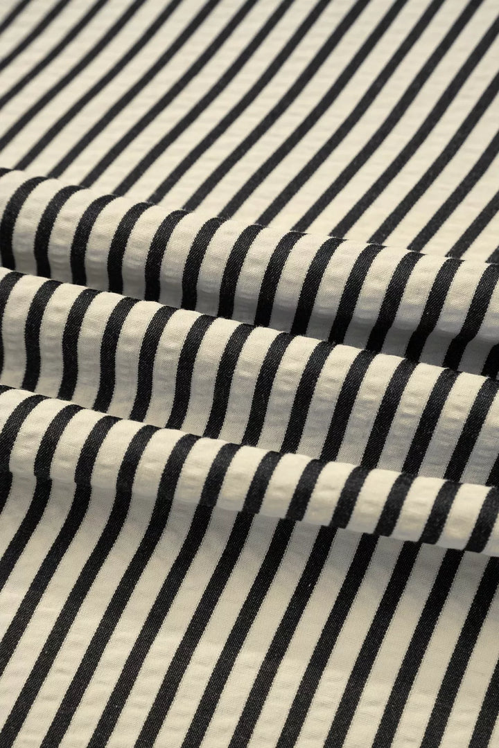 Stripe V Neck Zip Front Cinched High Waist Midi Dress