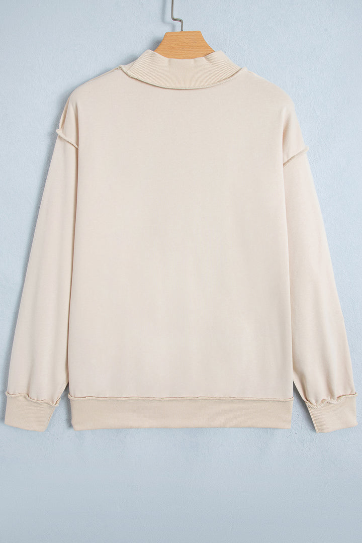 Beige CHRIST IS KING Embroidery High Neck Baggy Sweatshirt