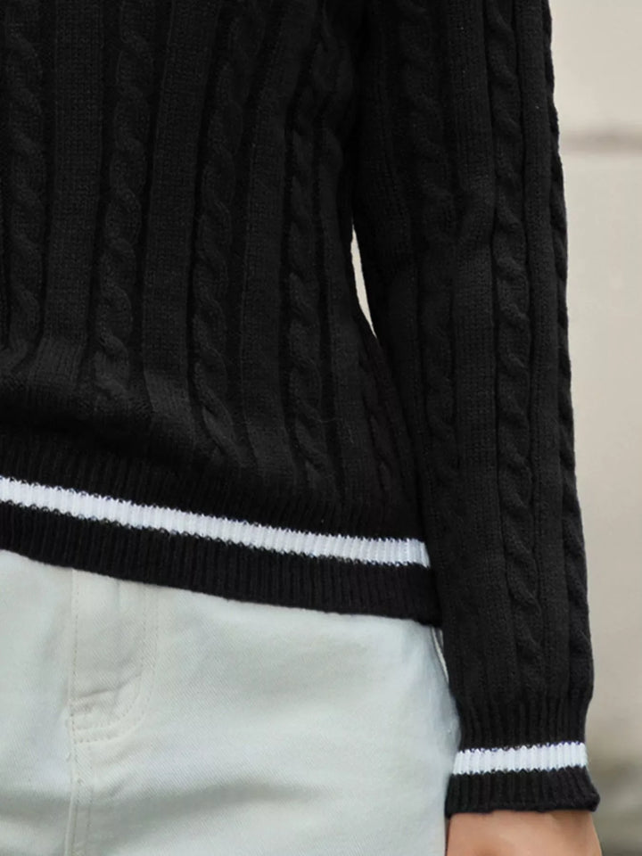 Classic Cable Knit V-Neck Sweater