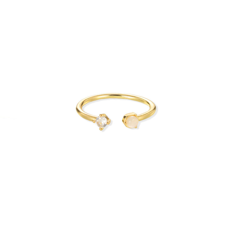 European And American Light-luxury 2-color Birthstone Peach-heart Zircon Stainless Steel 18K Gold-plated Womens Ring