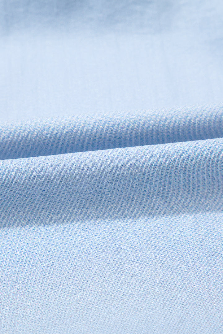 Beau Blue 花卉刺繡泡泡袖開衩襯衫