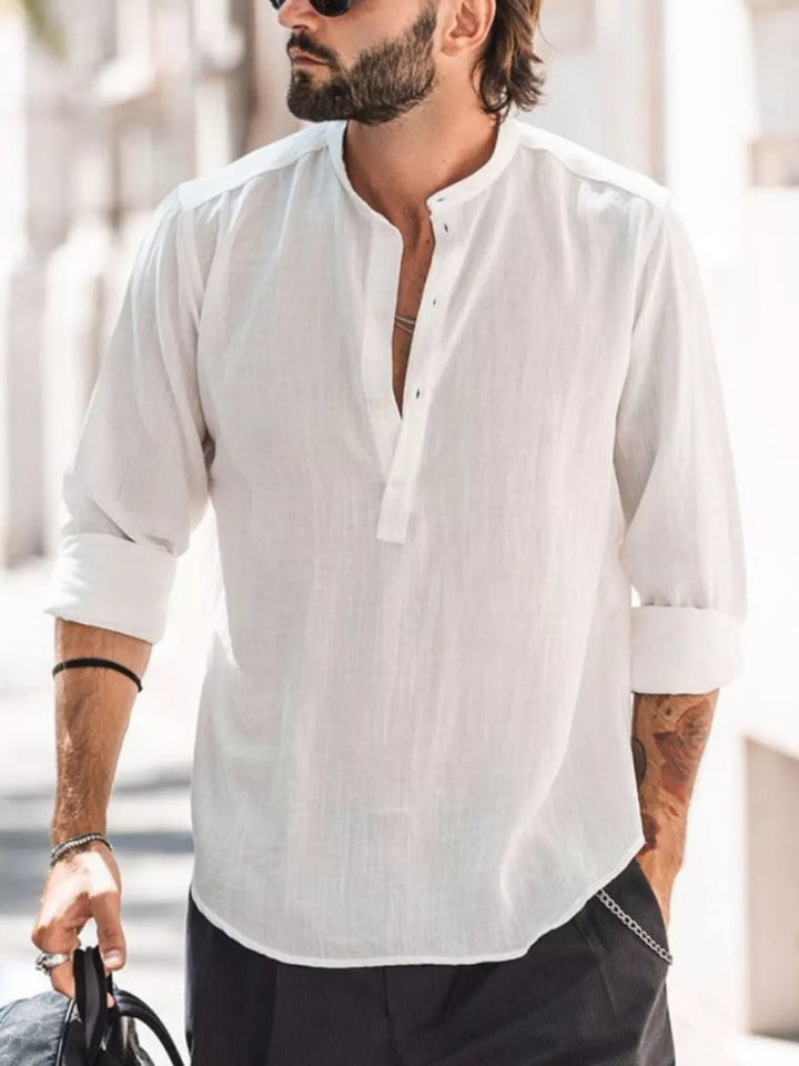 Men's Full Size Button Detail Long Sleeve Shirt Plus Size