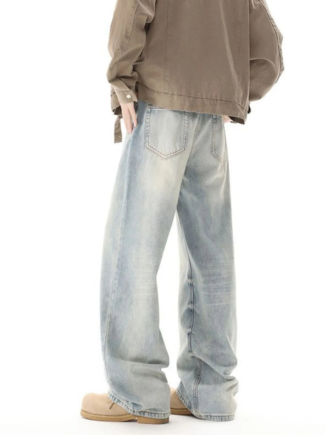 Men's High Waisted Washed Wide Leg Jeans