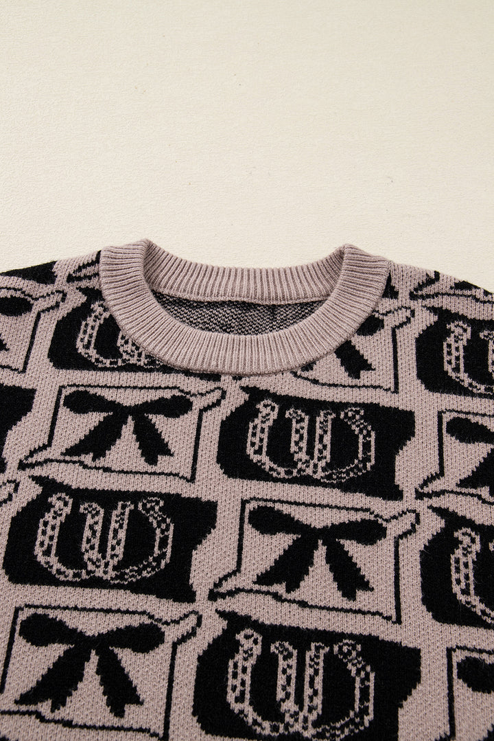 Black Bows & Horseshoes Pattern Western Fashion Print Sweater