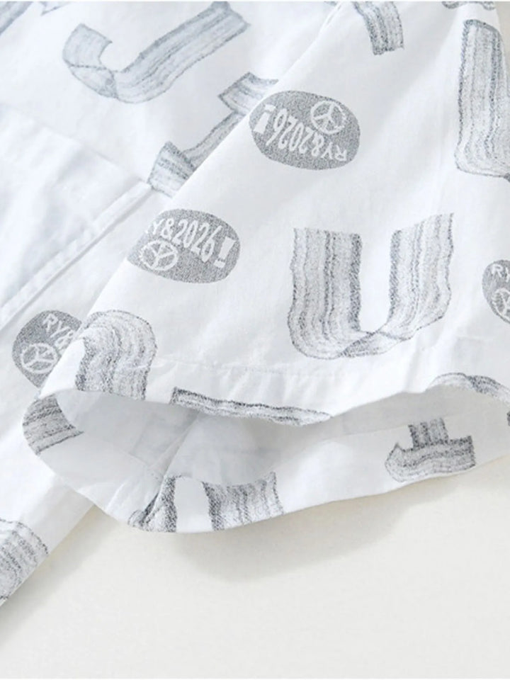 Men's Plus Size Printed Button Up Short Sleeve Shirt