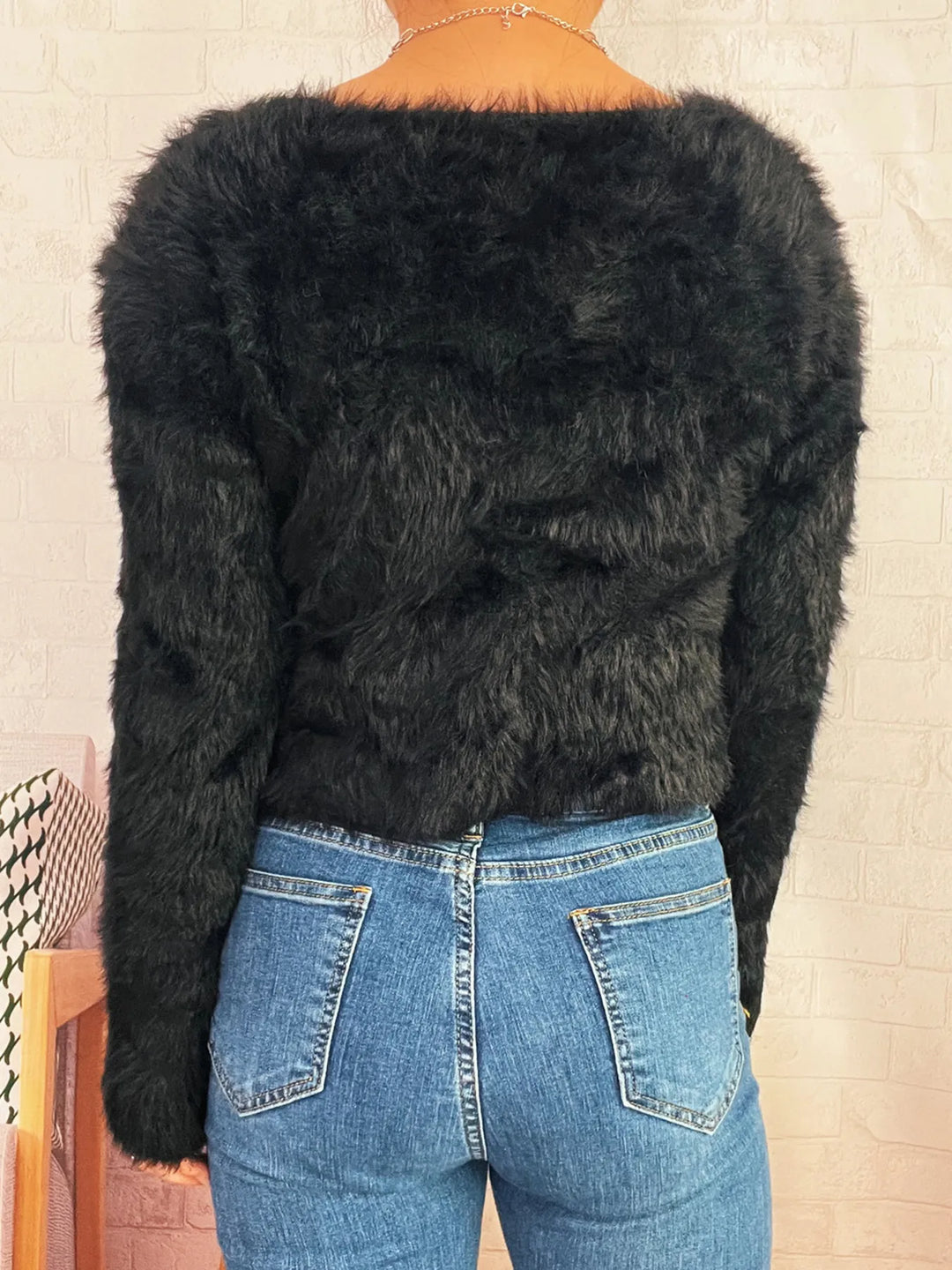 Fuzzy Heart Shape Button-Up Cardigan