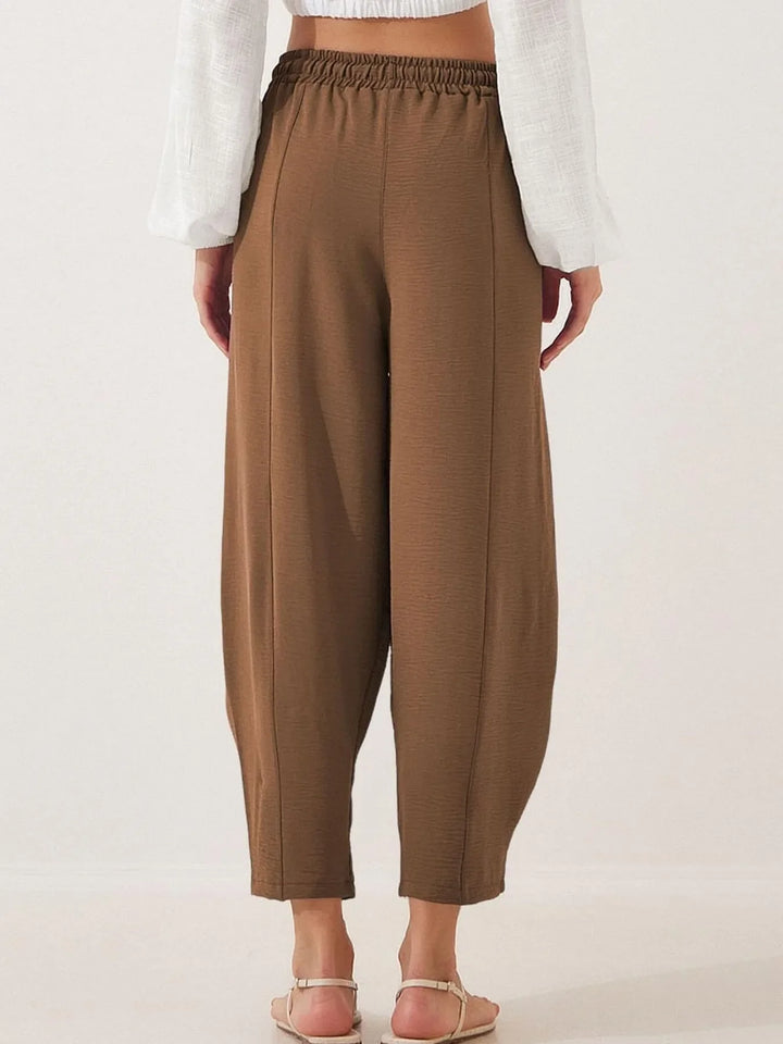 Full Size Drawstring Wide Leg Cropped Pants Plus Size