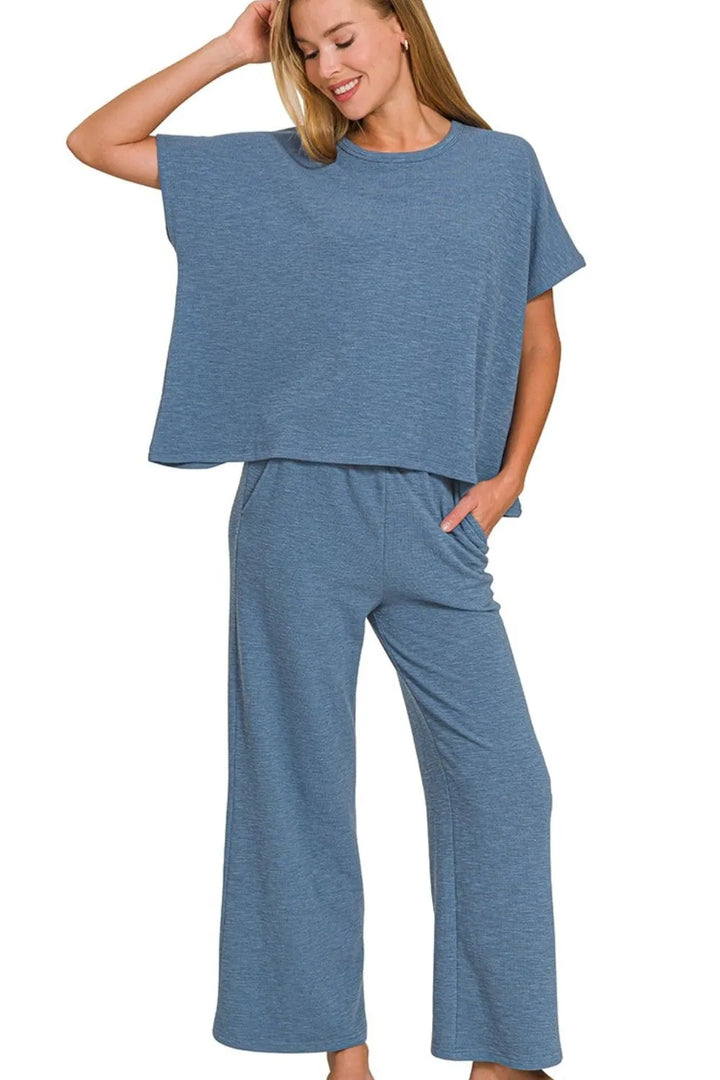 Zenana Cotton Slub Top & Pants Set