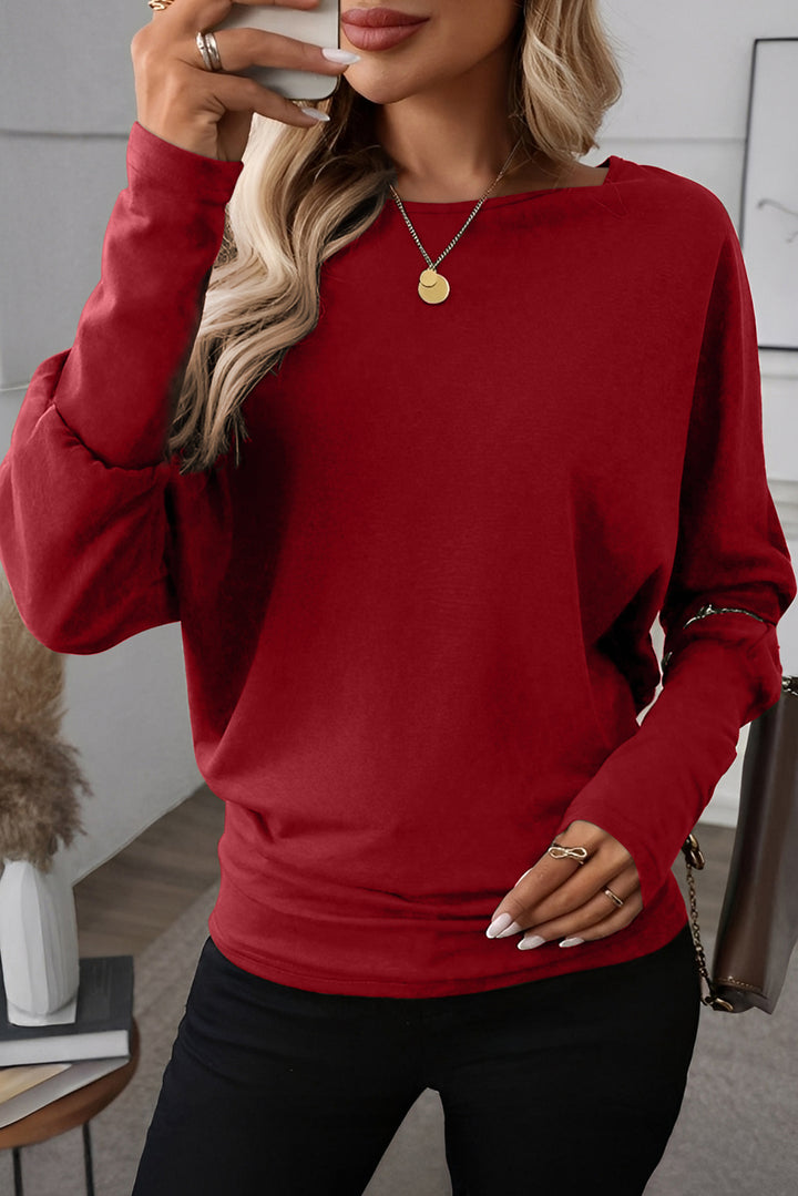 Red Dahlia Solid Color Extended Cuffs Long Sleeve Top