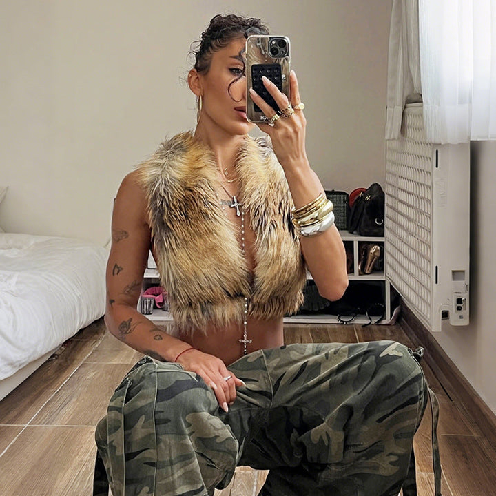 Womens Fashion Retro Street-style Cropped Backless Sleeveless Vest