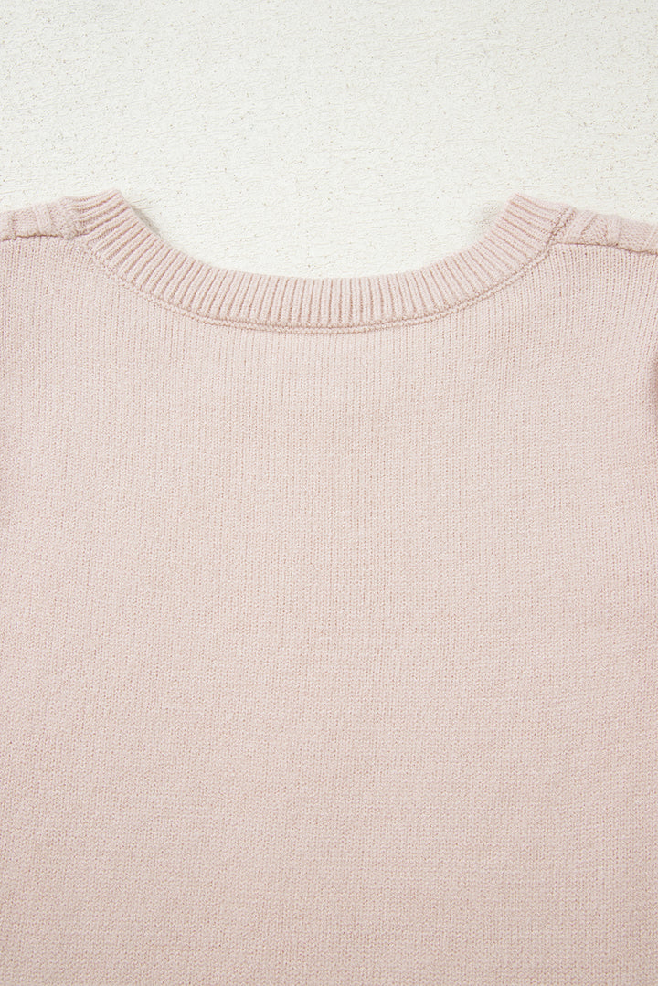 Parchment Cable Knit Ruffle Detail Contrast Floral Sleeve Patchwork Sweater