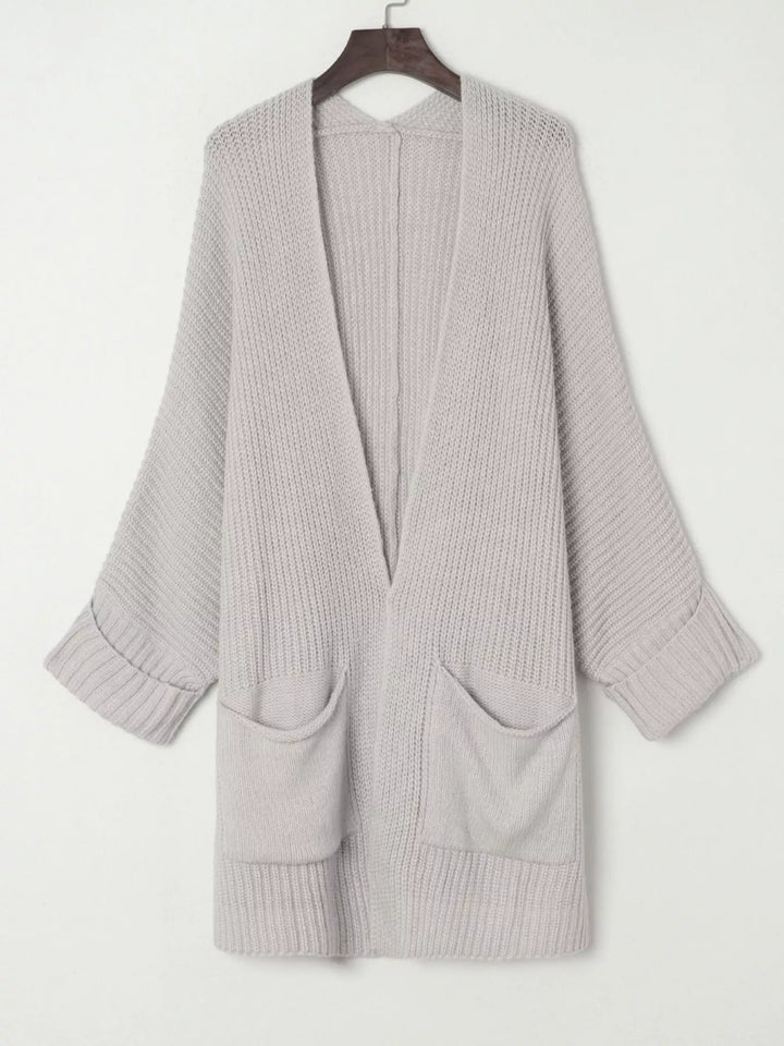 Oversized Fold Over Sleeve Open Front Cardigan