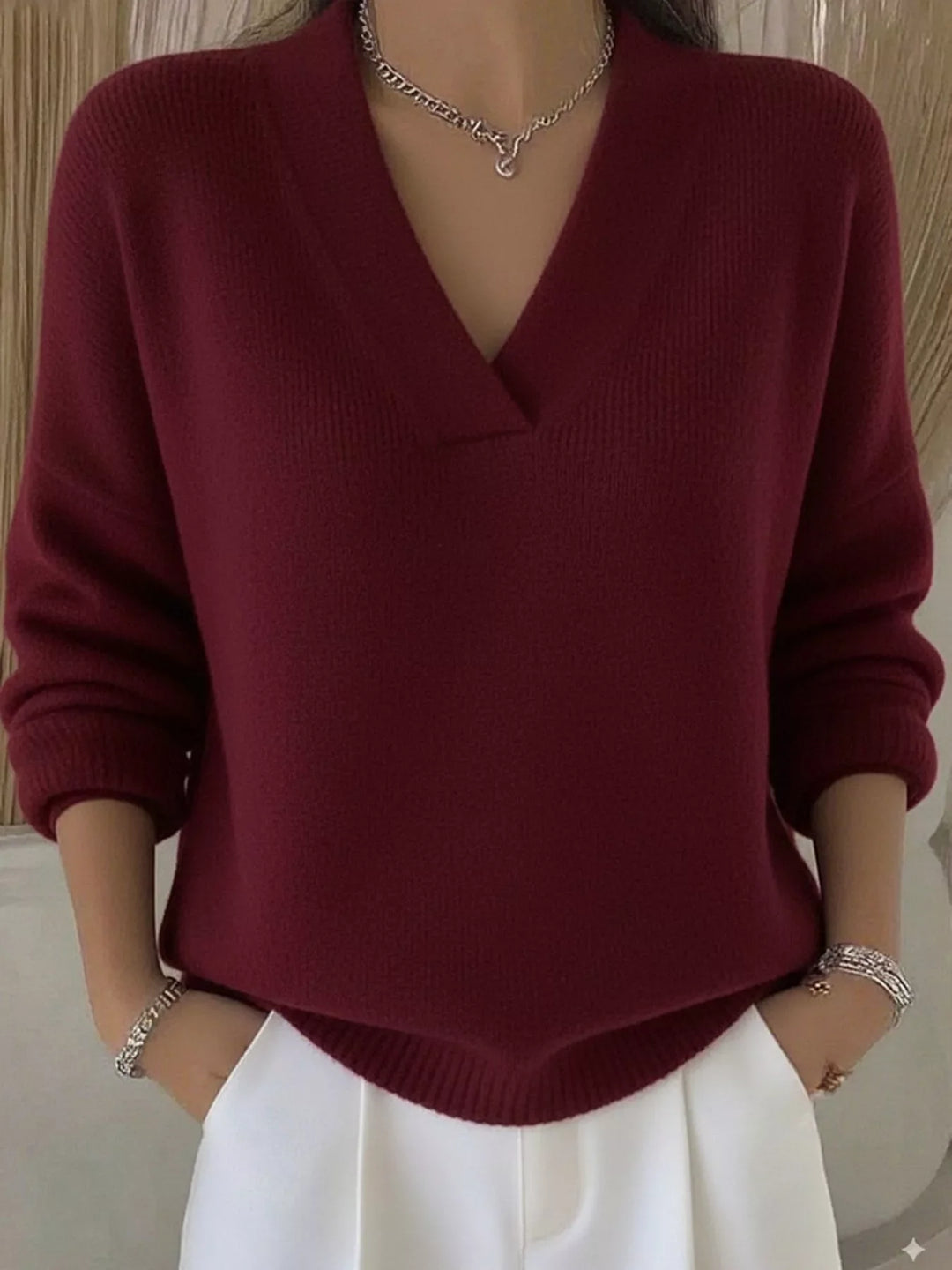 Full Size V-Neck Dropped Shoulder Sweater Plus Size