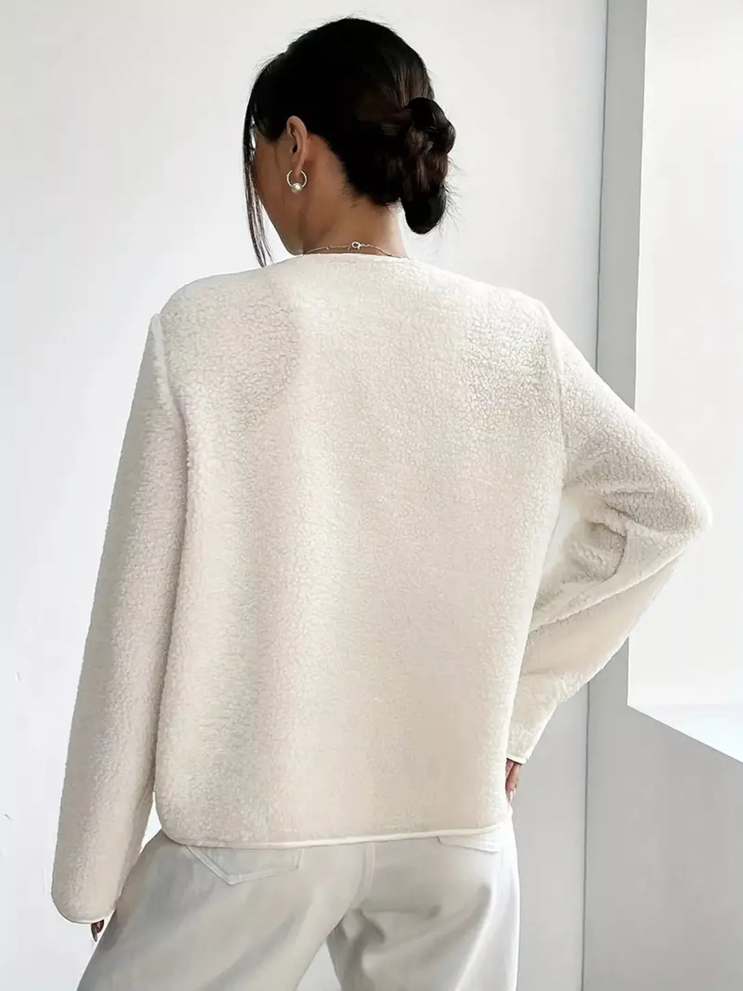 Full Size Textured Button-Up Fleece Outerwear Plus Size
