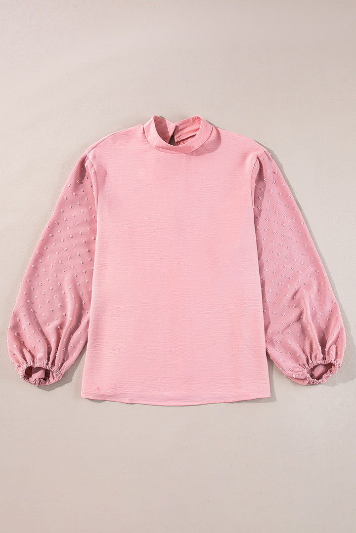Gossamer Pink Swiss Dot Balloon Sleeve Loose Blouse