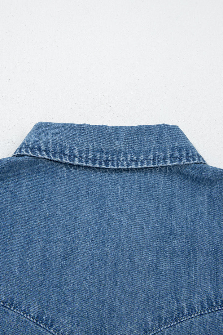 Dusk Blue Ruffled Short Sleeve Denim Shirt