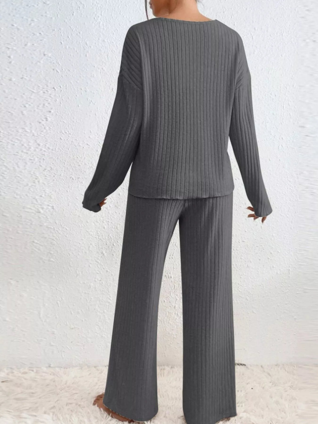 Ribbed V-Neck Top and Pants Set