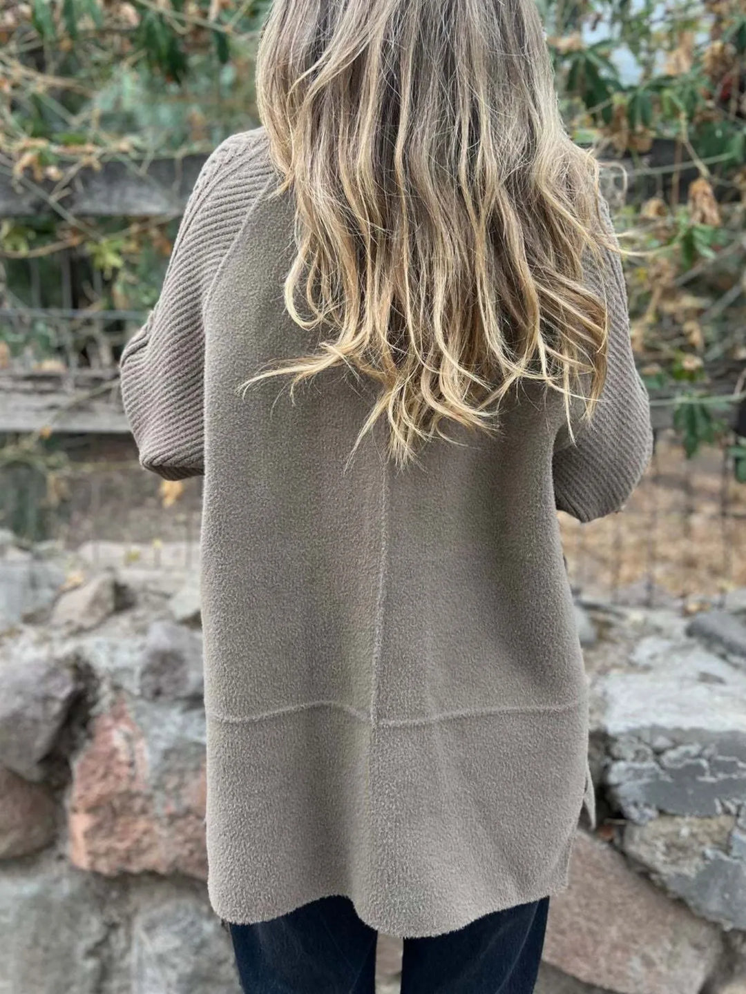 Full Size Texture Knit Longline Coat Plus Size