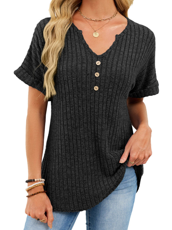Ribbed Knit Short Sleeve T-Shirt