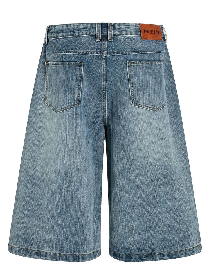 Men's Floral Trim Wide Leg Denim Shorts