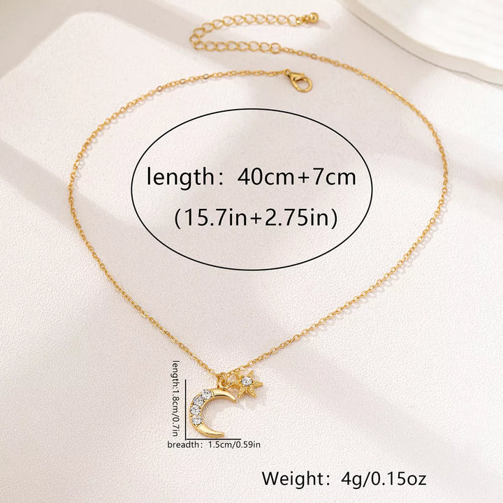 18K Gold-Plated Rhinestone Star & Moon Necklace
