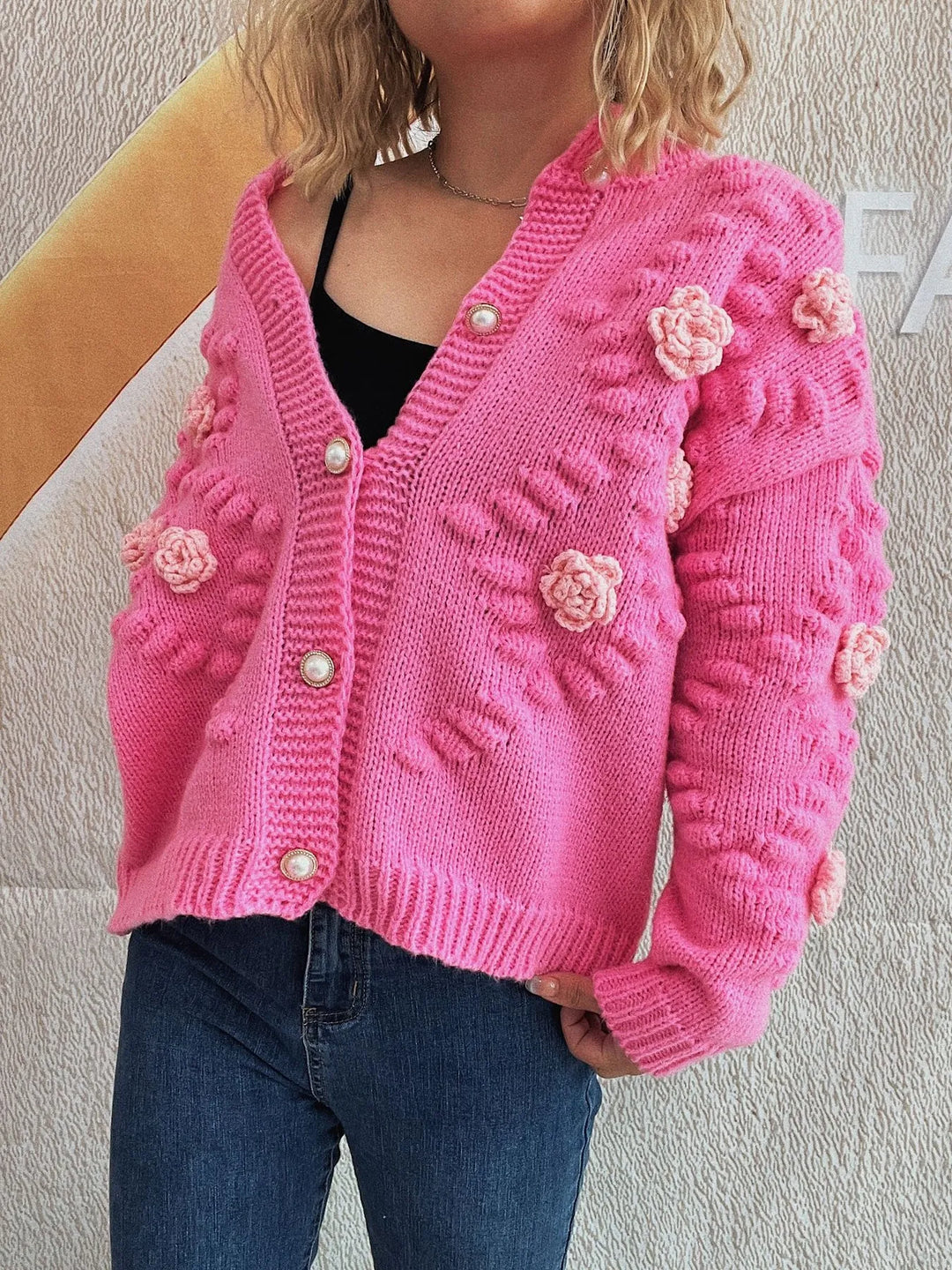 Flower Button Up Long Sleeve Cardigan