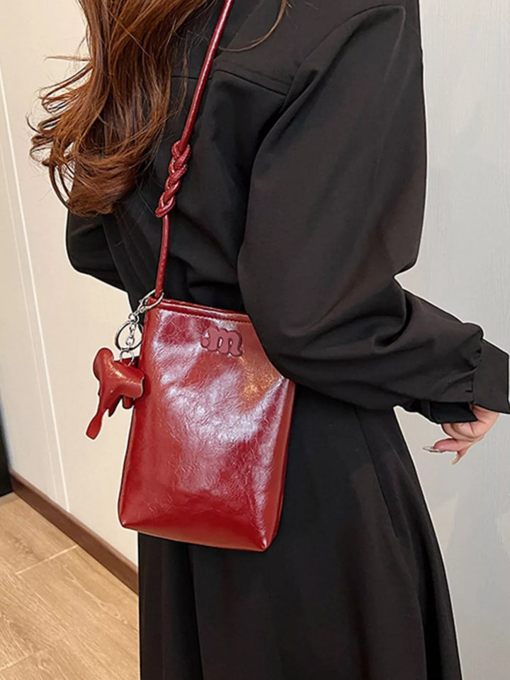 Minimalist PU Leather Crossbody Bag with Elephant Charm