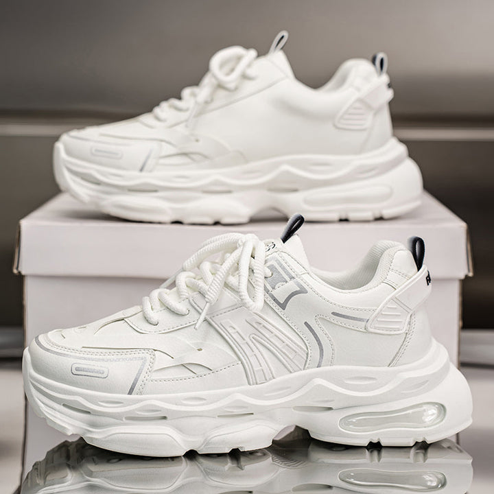 New Summer Men's Breathable Shoes, Trendy Versatile Thick Sole Height Boost Casual Athletic Sneakers, Black Trendy Dad Shoes For Men