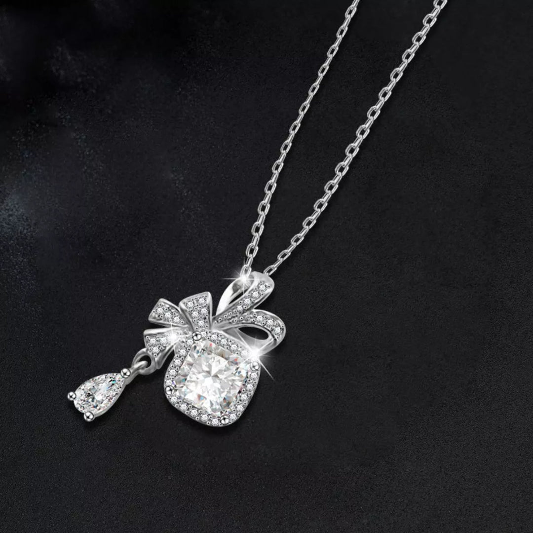 1.5 Carat Moissanite 925 Sterling Silver Bowknot Pendant Necklace