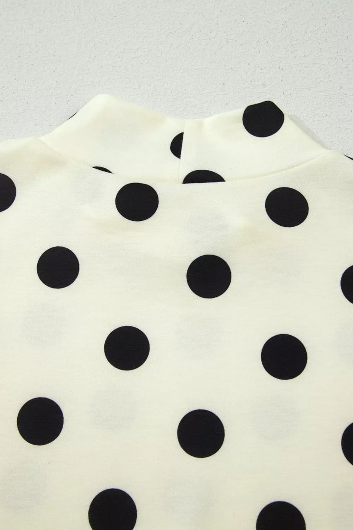 Polka Dot Mock Neck Short Sleeve Blouse