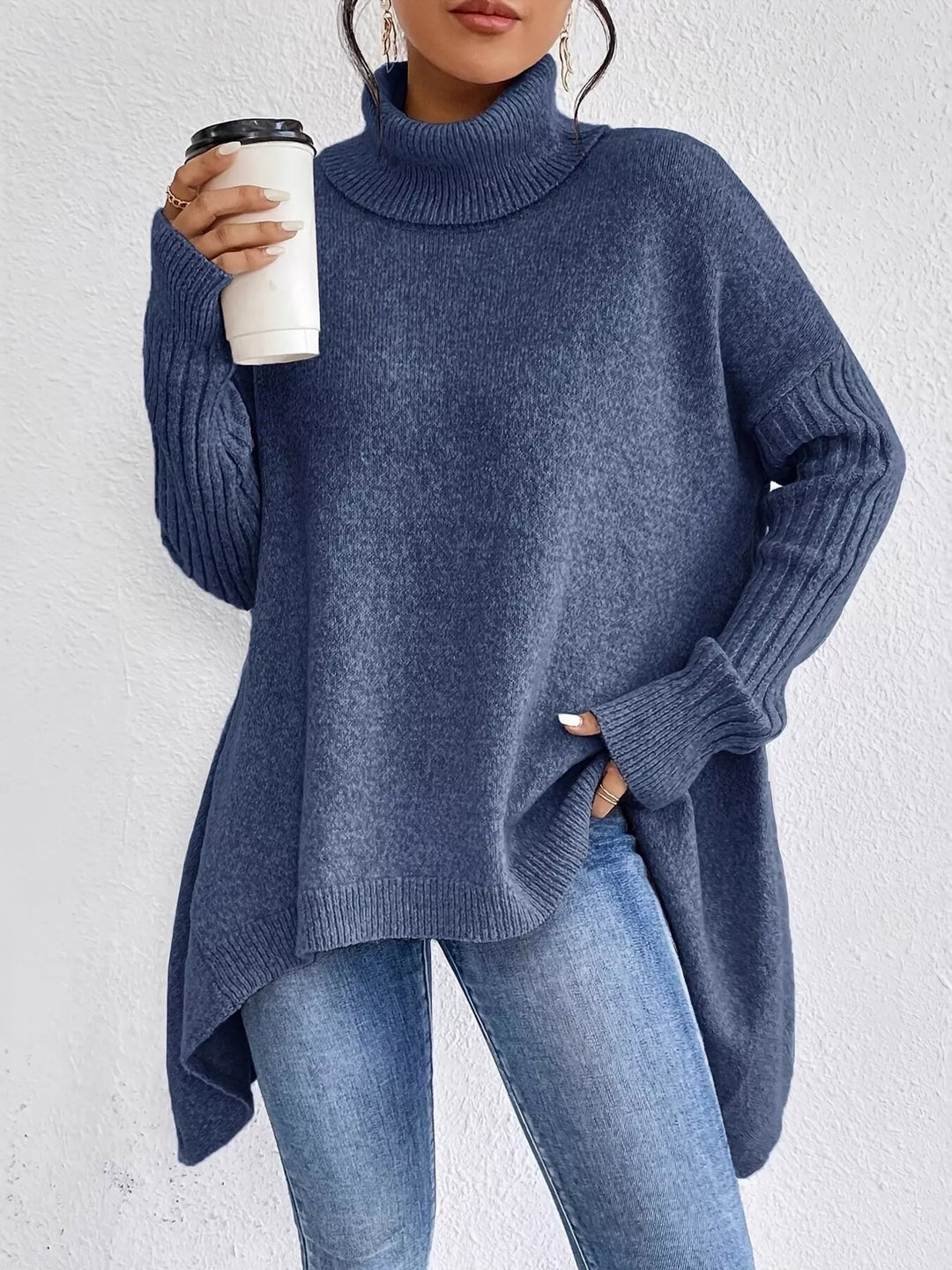Turtleneck Dropped Shoulder Sweater