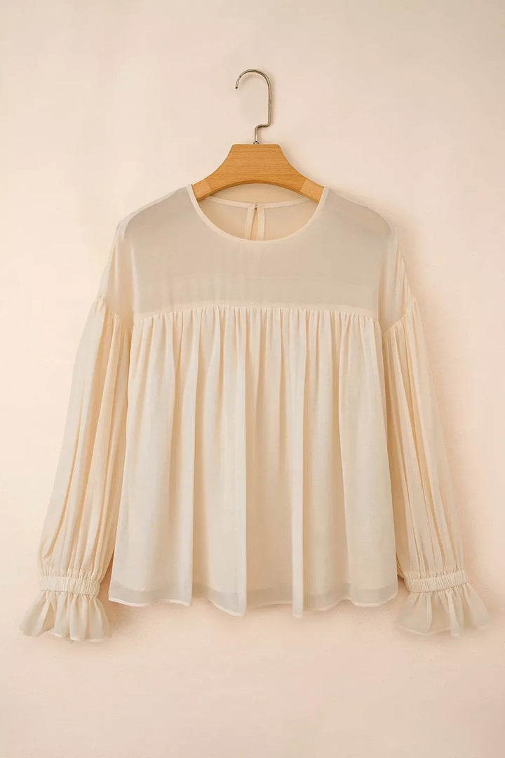 Round Neck Ruffle Sleeve Blouse