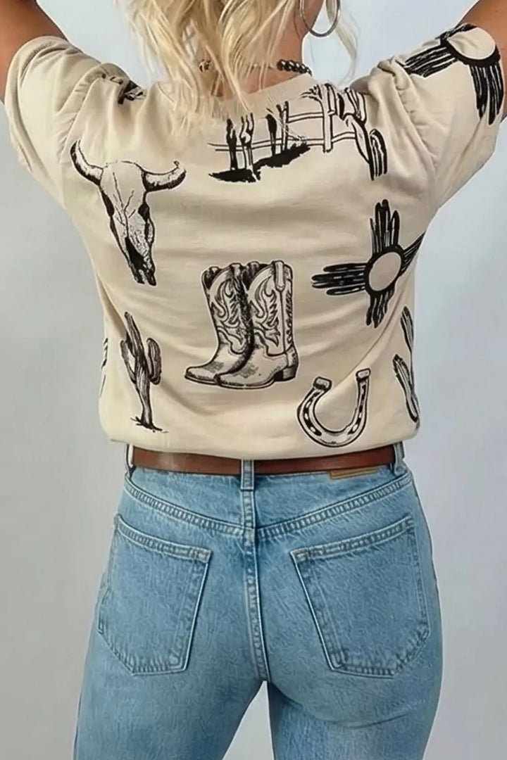 Western Print Short Sleeve T Shirt