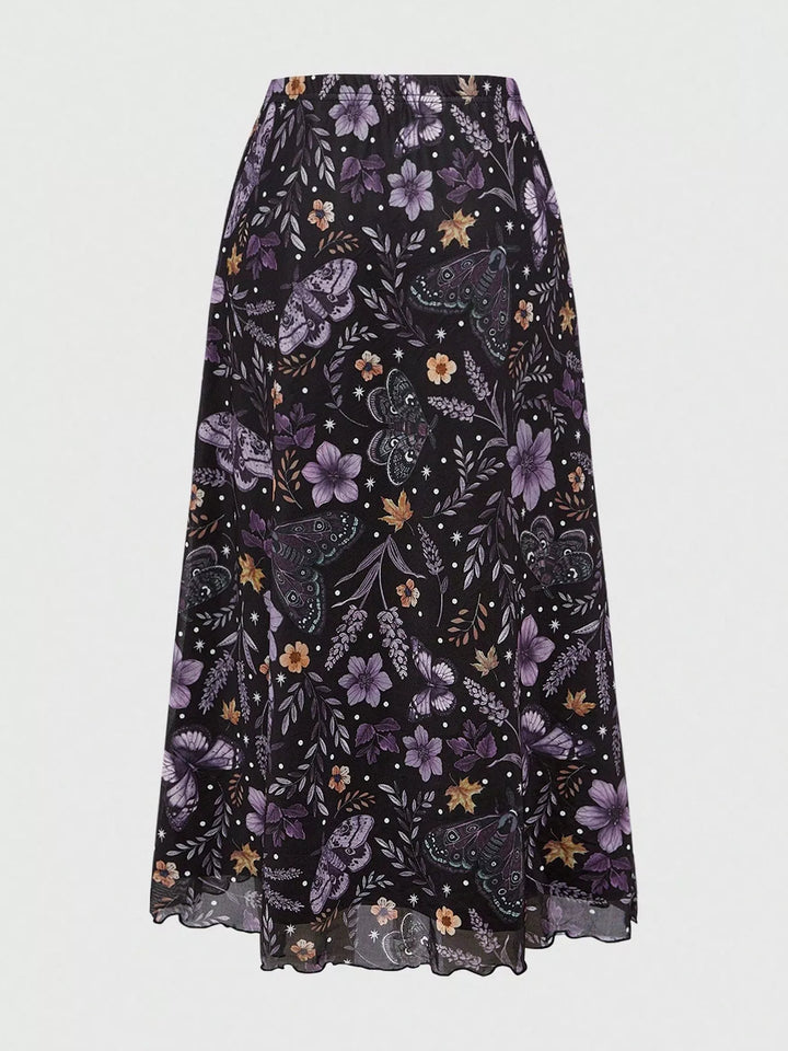 Floral Print Flowy Midi Skirt