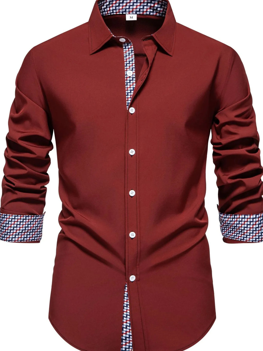 Men's Button-Down Shirt with Checkered Contrast Trim