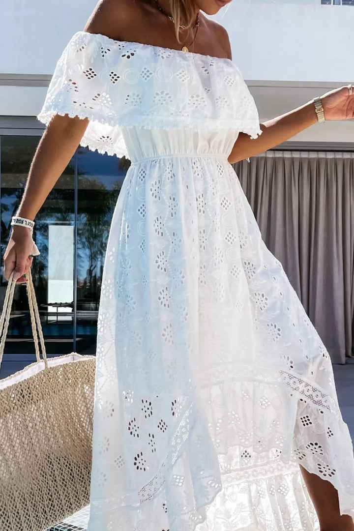 Off Shoulder Eyelet Lace Maxi Dress