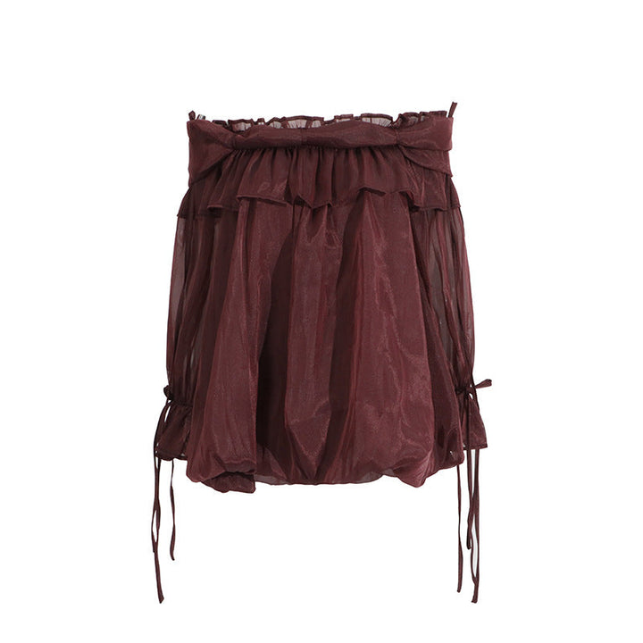 Retro Off-the-Shoulder Strap Bell-Sleeve Solid Color Chiffon Top