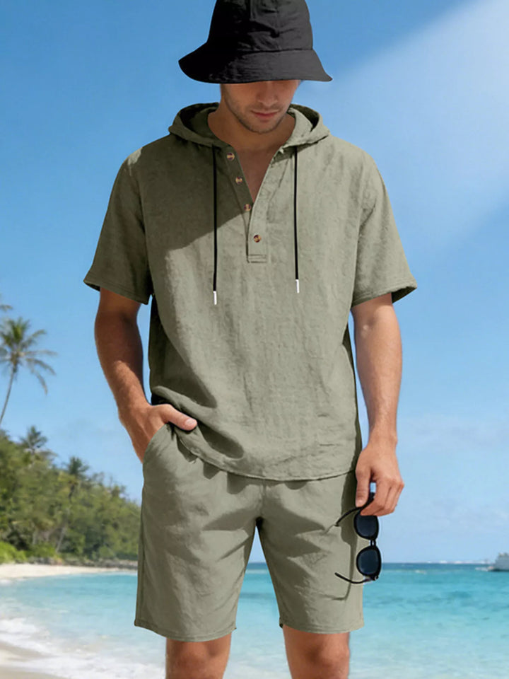 Men's Full Size Casual Short Sleeve Hooded Top & Shorts Set Plus Size