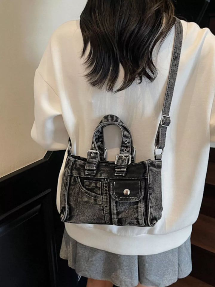 Vintage Washed Denim Crossbody Bag