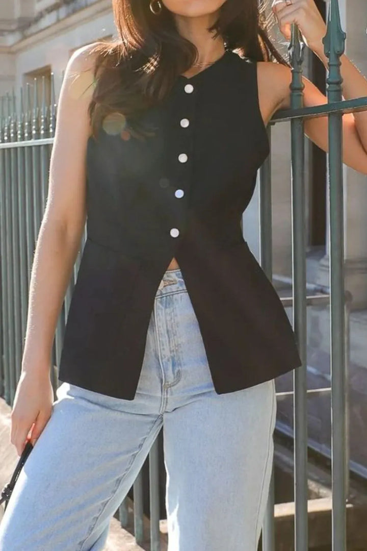 Button Down V-Neck Vest