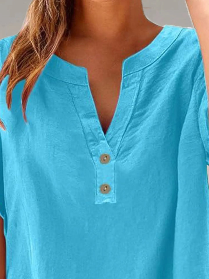 Full Size Notched Short Sleeve Blouse Plus Size