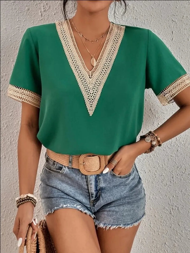 Full Size V-Neck Short Sleeve Blouse Plus Size